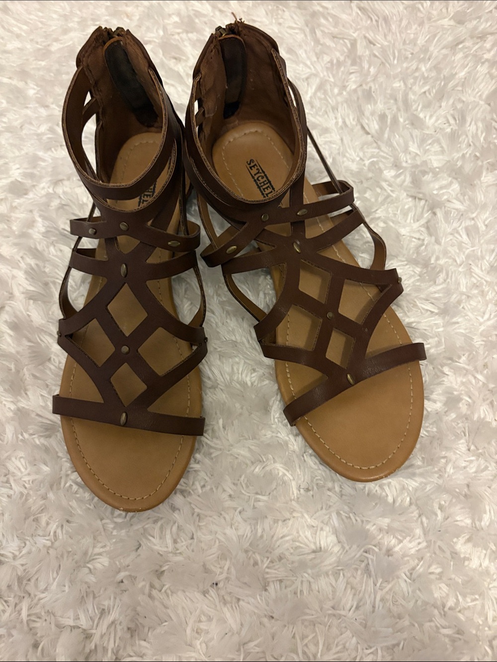 Seychelles Dark Brown Lattice Gladiator Sandals